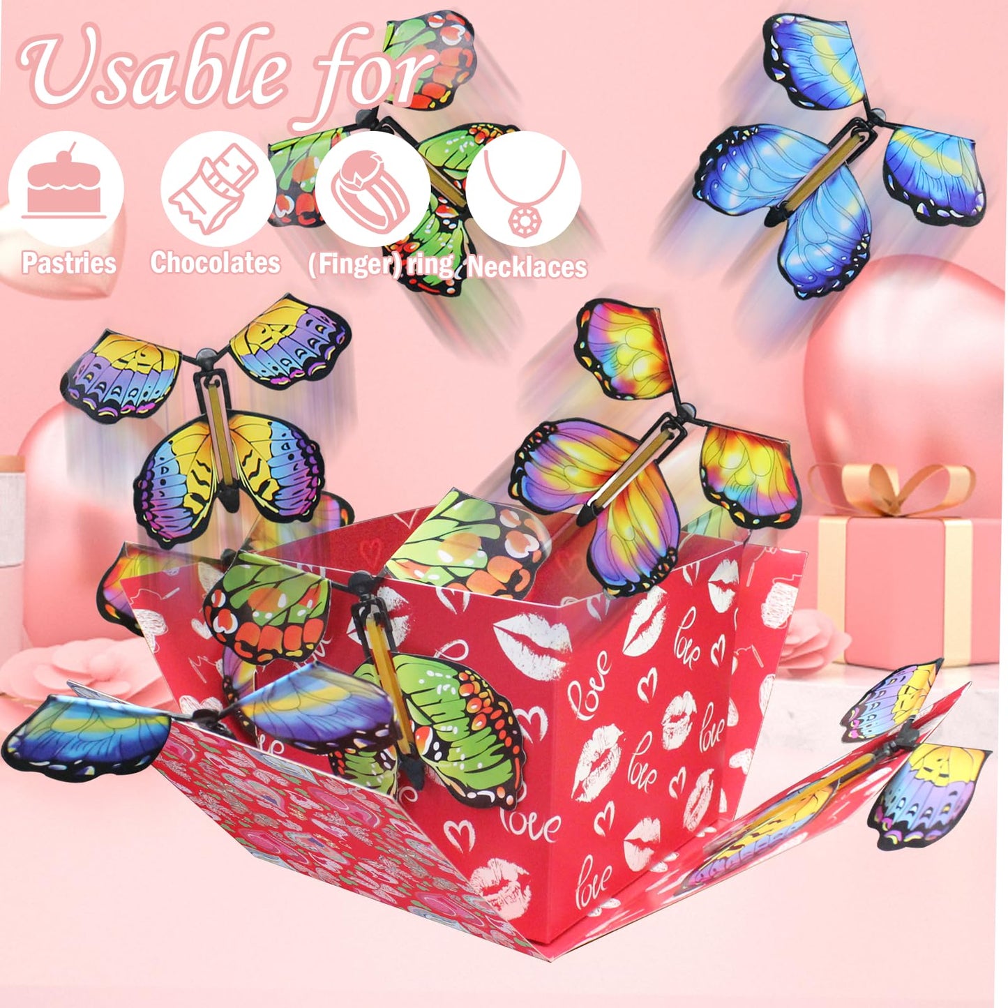 WUEURU Butterfly Explosion Gift Box,Flying Butterfly Surprise Gift Box,DIY Exploding Surprise Gift for birthdays, weddings, Mother's Day, Valentine's Day