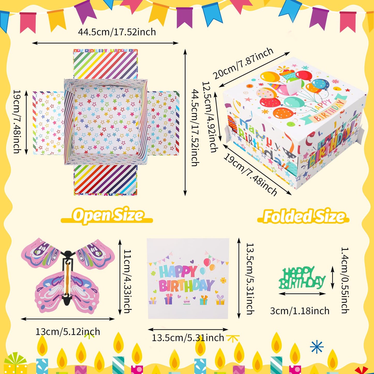 XLSXEXCL Birthday Explosion Gift Box, Flying Butterfly Surprise Gift Box, Surprise Butterfly Explosion Box, DIY Exploding Gifts Box for Birthdays, Wedding, Mother's Day, Anniversaries, 7.9x7.9x5.1in