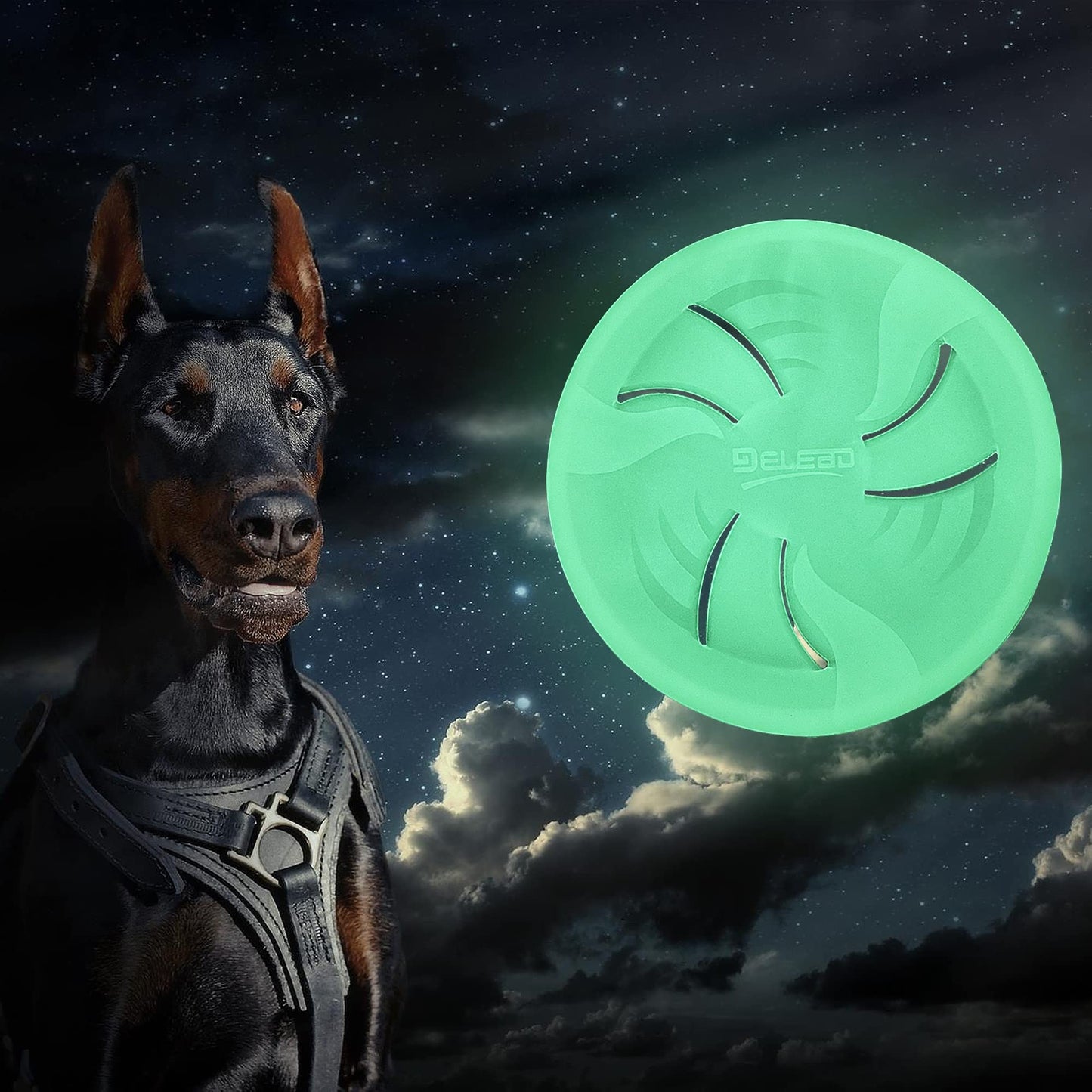 HONGEZEY Glow-in-The-Dark Flying Discs, Interactive Dog Flyer Toys, Soft Lightweight Dog Catch and Fetch Toys, Floats in Water & Safe on Teeth, 9 inch (Large, Glow)