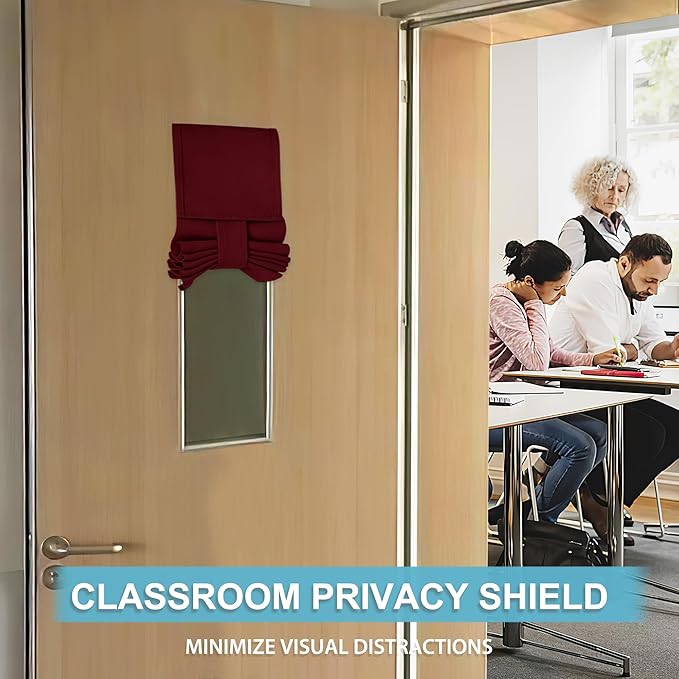 RYB HOME Classroom Door Window Cover, Blackout Shades for Classroom Windows and Doors Cover Lockdown Shades, Room Darkening Design Blocks Views, W 8 x L 36, 1 Panel, Burgundy Red
