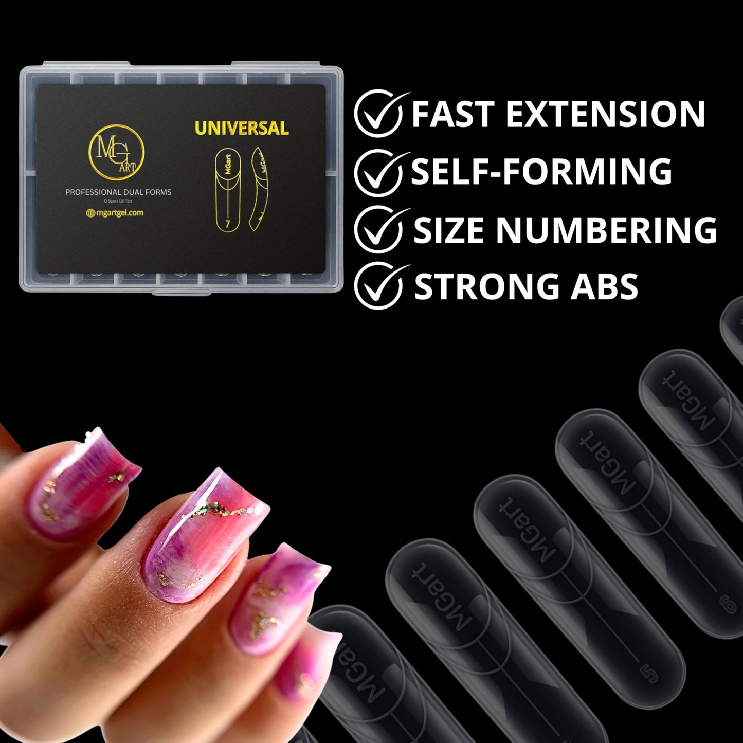 MGART Dual Nail Forms UNIVERSAL SQUARE Extension Structure Poly nail gel Full Cover Nail Molds 12 Sizes for Solid Nail Gel Glue Nail Art Design Salon&DIY Russian manicure