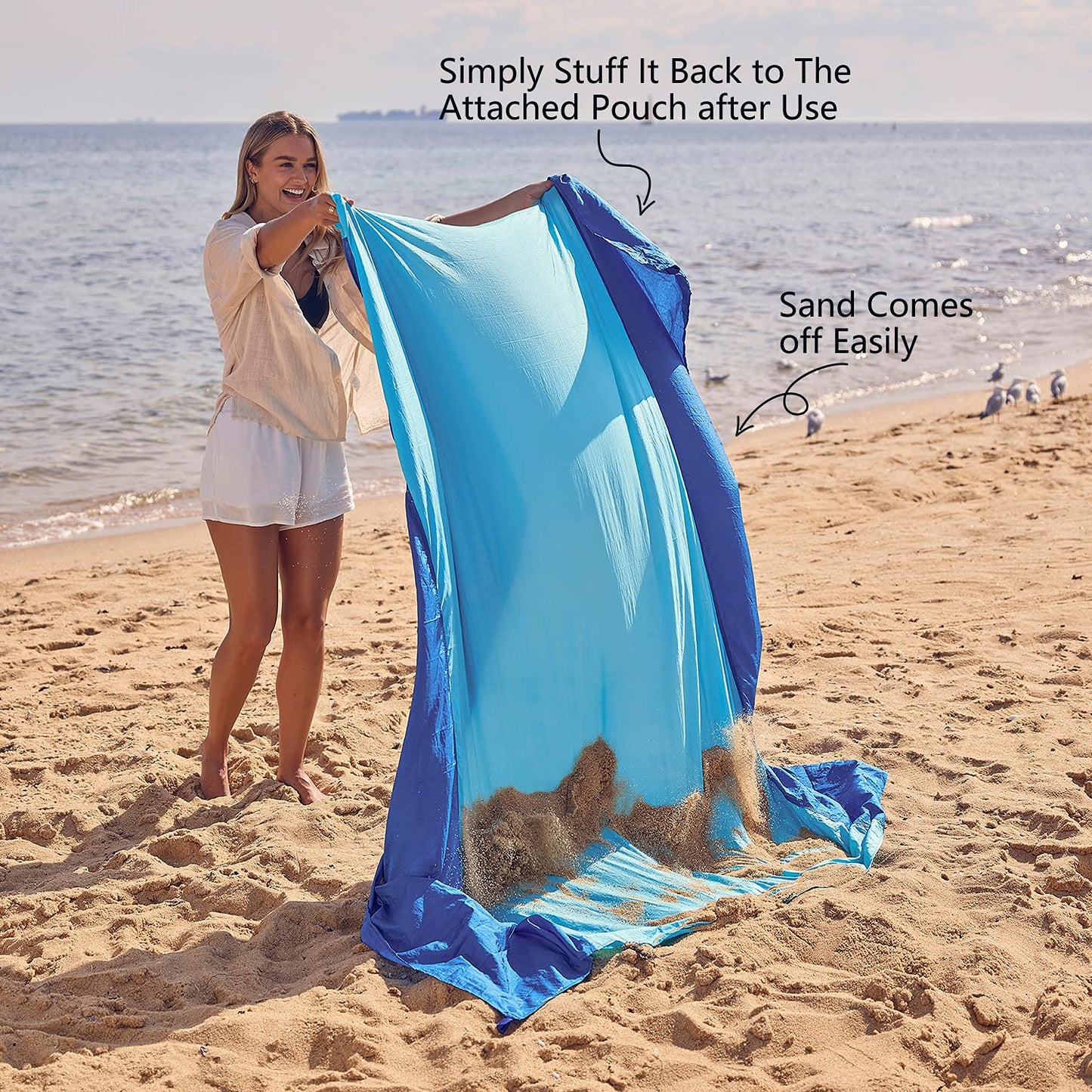 Wekapo Beach Blanket Sandproof, Beach Mat, Big & Compact Sand Free Mat Quick Drying, Lightweight & Durable with 6 Stakes & 4 Corner Pockets, Standard (1~3 person)