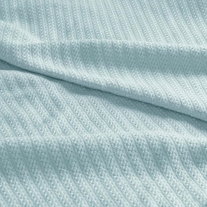 Madison Park Liquid Cotton Luxury Blanket Premium Soft Cozy 100% Ring Spun Cotton For Bed , Couch or Sofa, Full/Queen, Light Blue