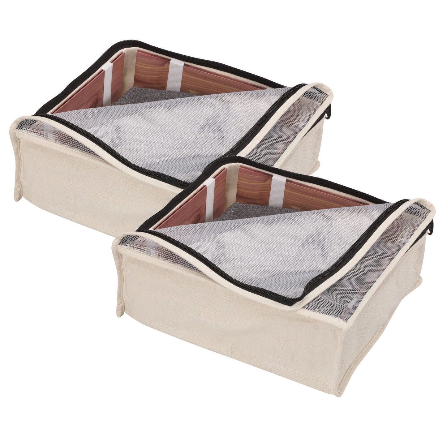 Household Essentials Canvas Sweater Storage Bags, 2-Pack, Breathable Cotton, Under-Bed Zippered Storage with Clear Top Window, Stackable, Cedar Insert Compatible (Not Included), Natural
