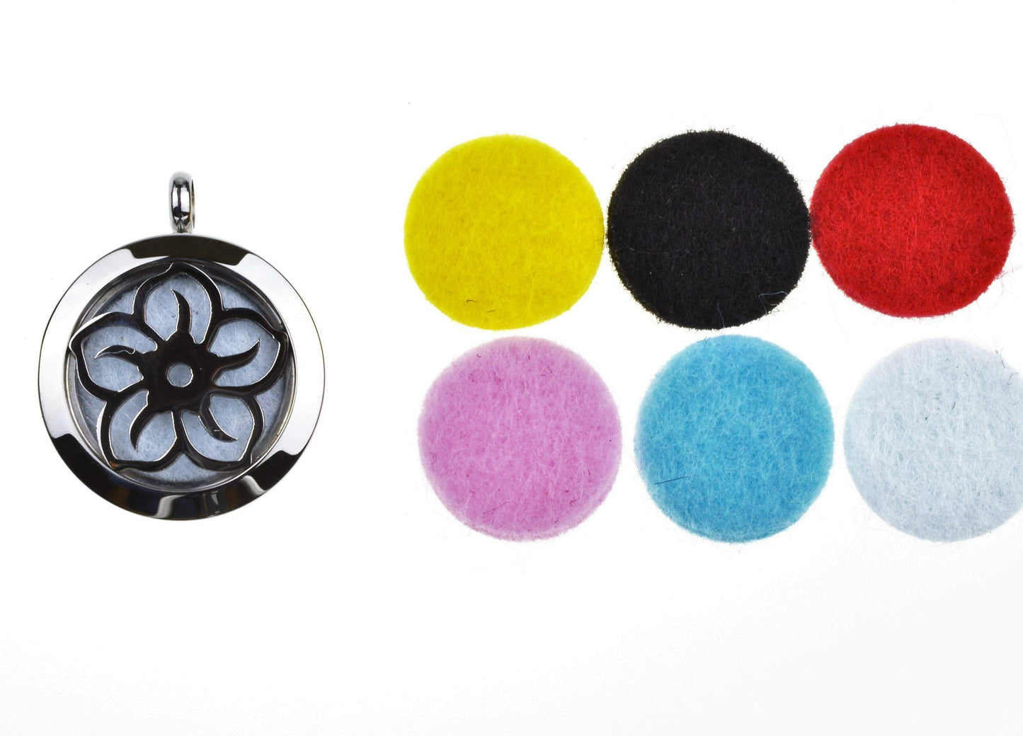 Wild Essentials Lotus Flower Essential Oil Diffuser Necklace, Stainless Steel Locket Pendant with 24 inch Chain, 12 Color Refill Pads, Customizable Color Changing Perfume Jewelry for Aromatherapy