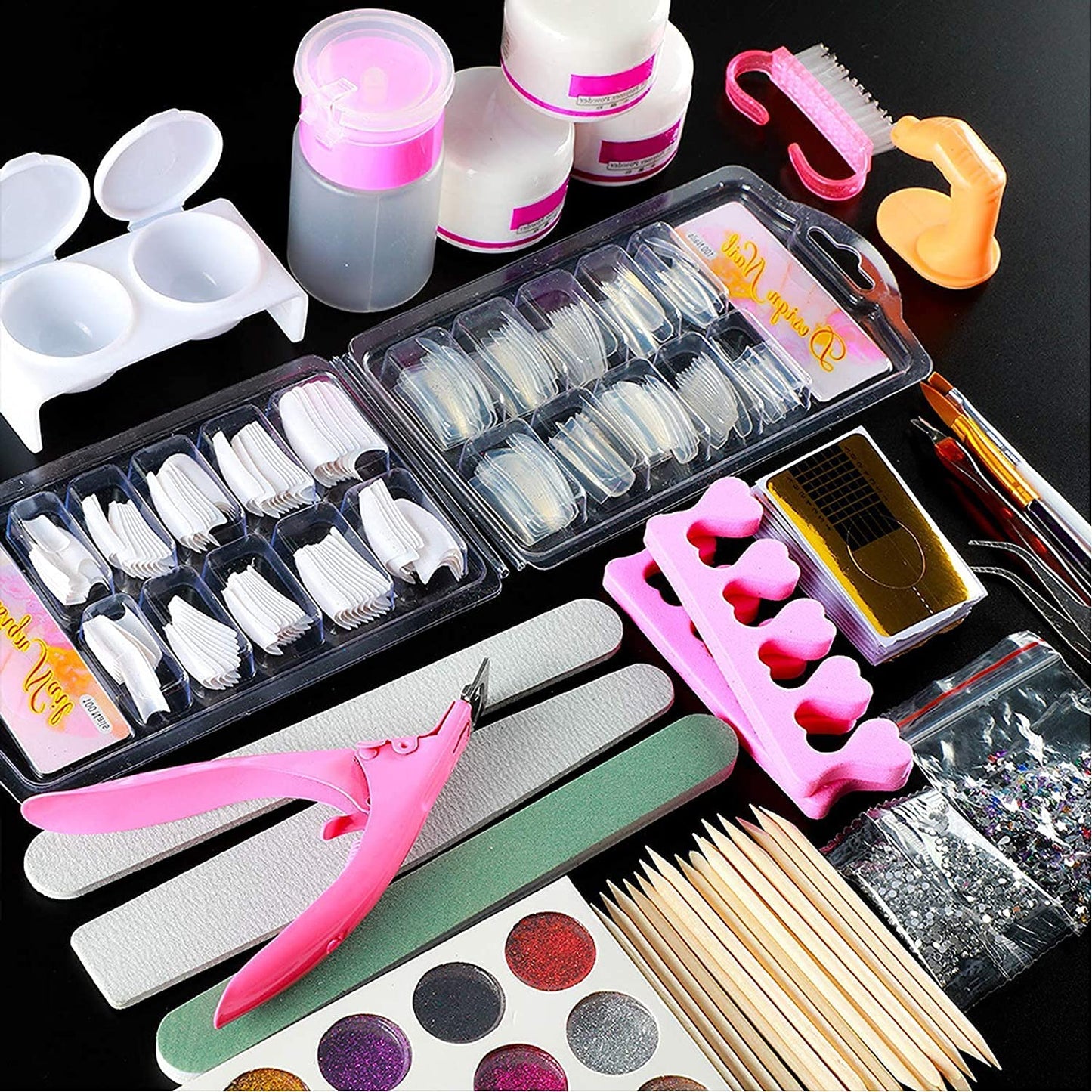 Swiftrans Acrylic Nail Kit with Everything,12 Colors Acrylic Powder Liquid Brush Glitter File Tips Gel Nail Art Tools Kit, Acrylic Nail Kit with Everything Professional for Nail Beginners Supplies