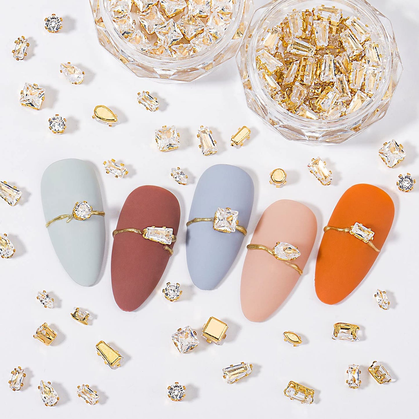 HNUIX 3D Nail Charms and Gems - 120Pcs Copper Metal Zircon, Gold Multiple Shape Smal Crystals Rhinestones, Nail Decorations Accessories for Nails Design