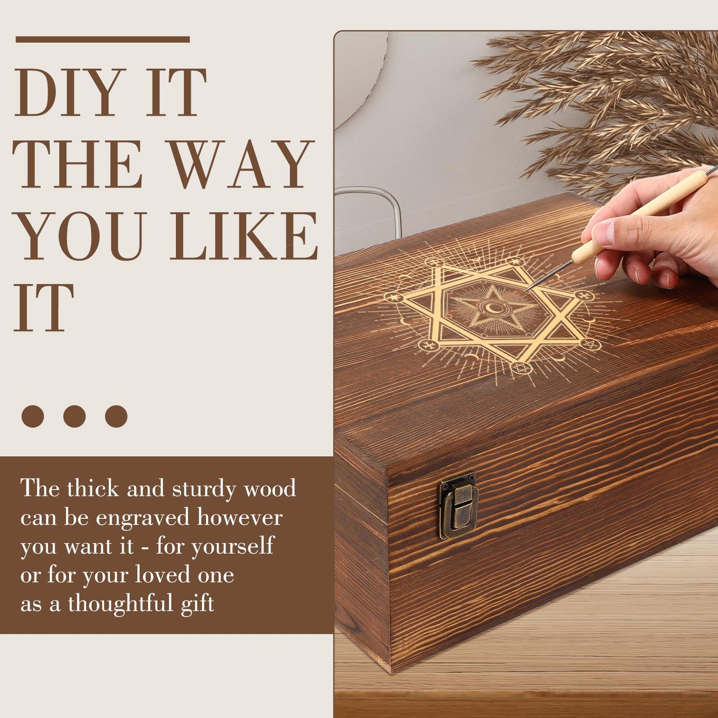 Barydat Extra Large Wooden Memory Box with Hinged Lid for Keepsakes Unfinished Pine DIY Craft Stash Wooden Box for Arts Gift and Storage Decorative