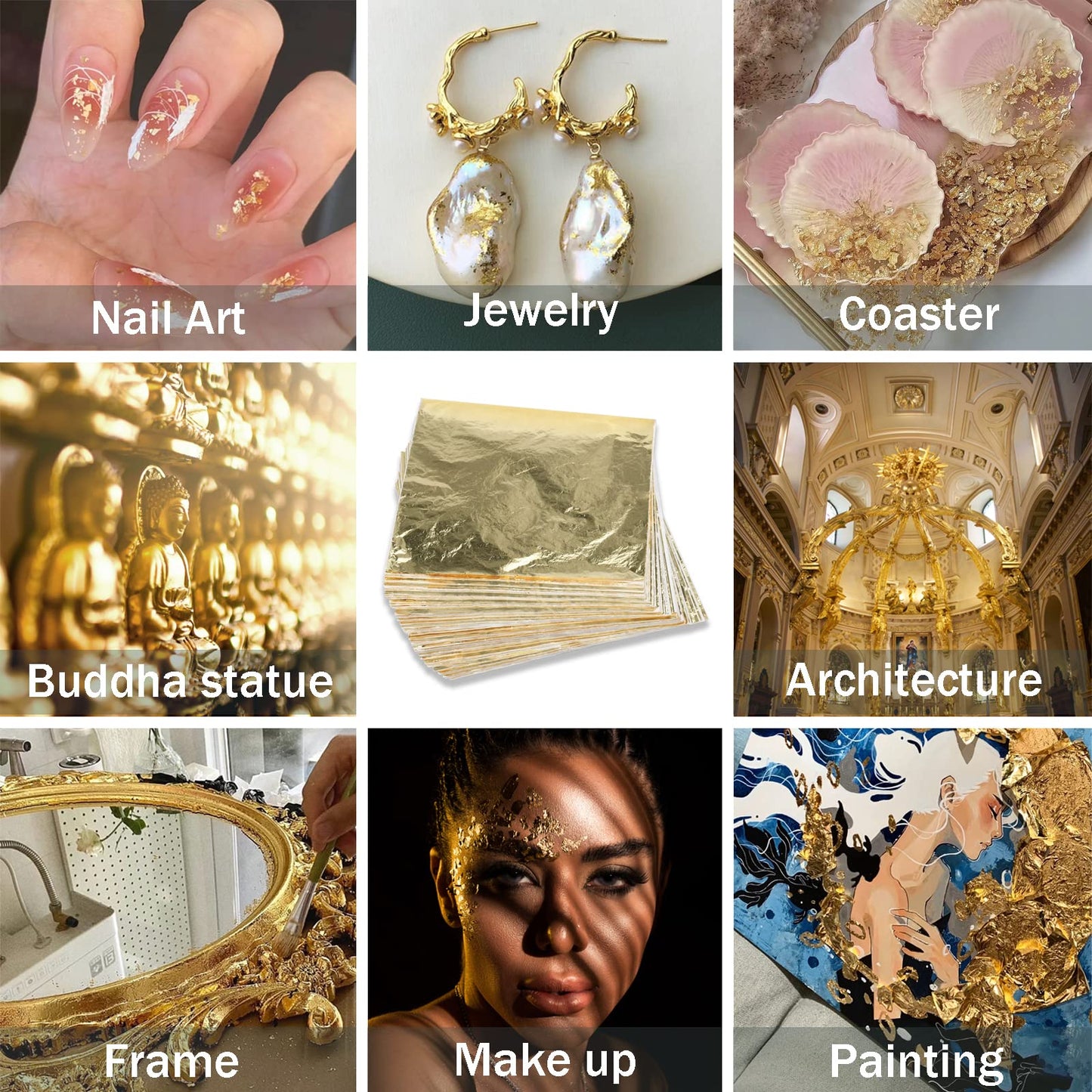 400Pcs Gold Leaf Sheets Gold Foil Sheets for Gilding Crafting, Art & DIY Projects, Picture Frames, Home Walls, Interior and Multi Artistic Decoration, Imitation Gold Foil Sheets 5.5" x 5.5"