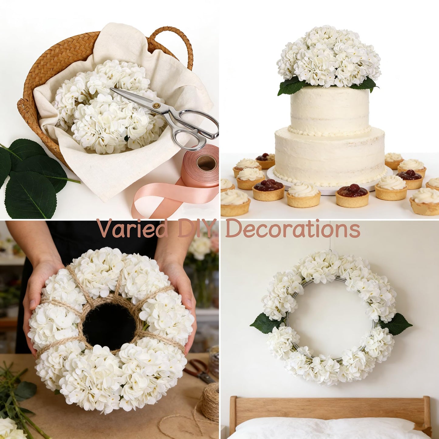 Kimura's Cabin 6pcs White Hydrangea Artificial Flowers Silk Fake Hydrangeas Faux Hydrangea Flowers with Stems for Wedding Bouquets Arrangement Home Table Centerpieces Baby Shower Party Decoration