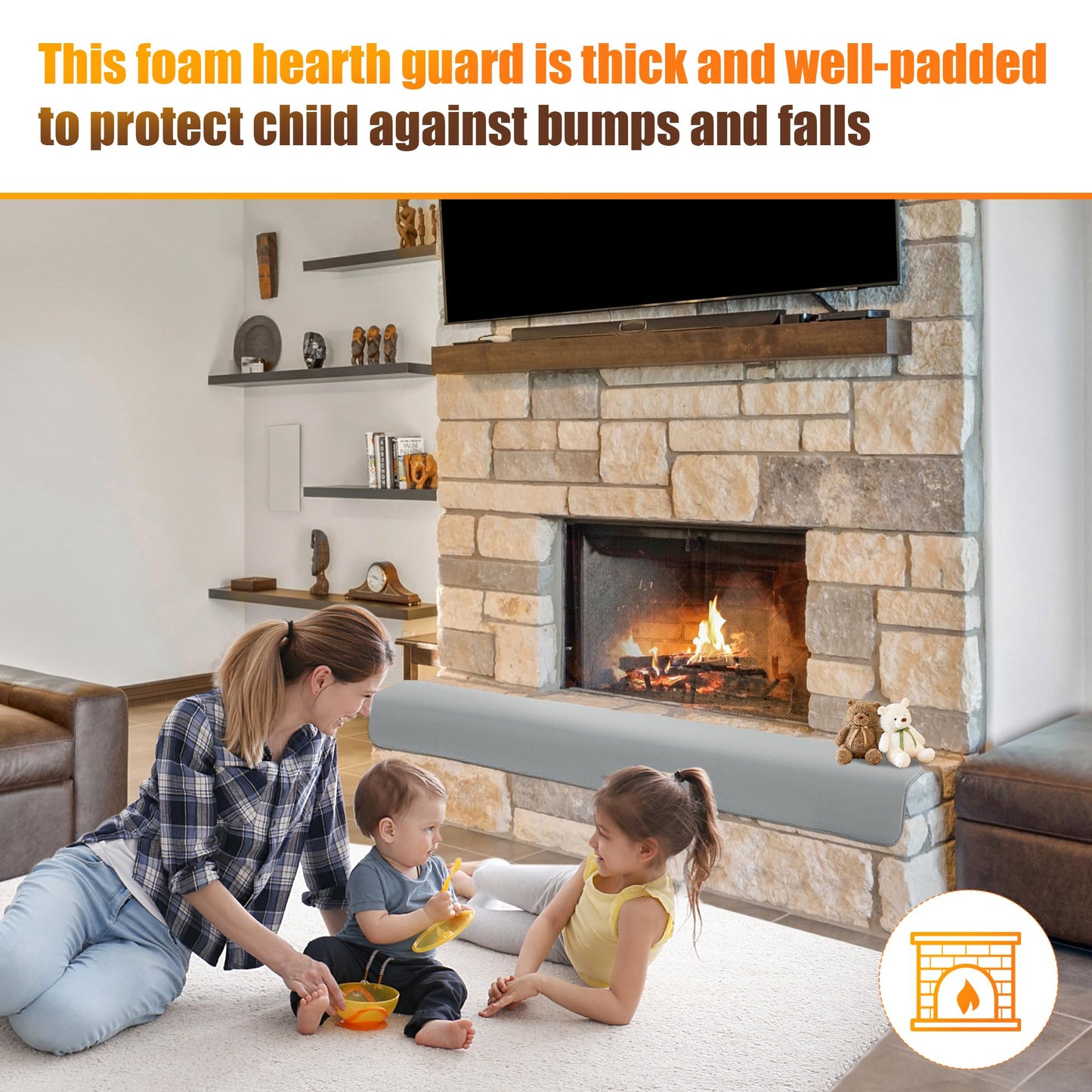 BALAPET Thick Memory Foam Fireplace Baby Proofing, 72x14 in Soft Fireplace Cover Hearth Cushion Baby Proof, Velvet Protectors for Children Proofing, Edge Protector(Gray,14x72in)