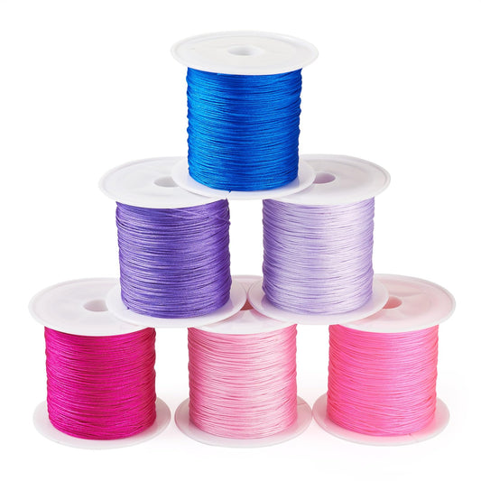 0.4mm Nylon String for Bracelets, 6 Colors Nylon Beading String Chinese Knotting Cord Macrame Braided Thread Ornament String for Kumihimo Necklaces Tassels Jewelry Making