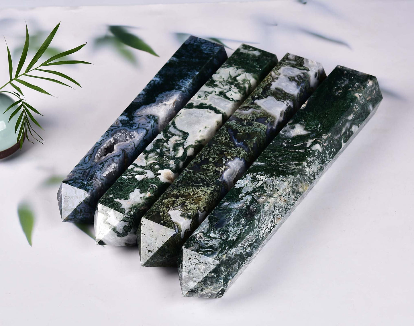 AMOYSTONE Extra Large Healing Crystal Obelisk Towers Moss Agate Point Wand Home Decor Reiki Healing 2.2-2.6LBS