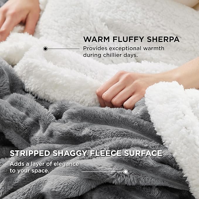 Bedsure Sherpa Blanket King Size for Bed - Super Soft, Cozy Fleece Thick Warm Blanket for Winter, GentleSoft Home Room Decor, Dark Grey, 108x90 Inches