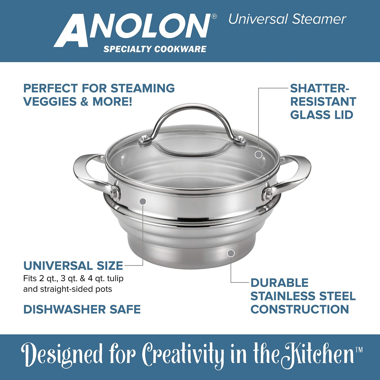 Anolon Classic Stainless Steel Universal Covered Steamer Insert