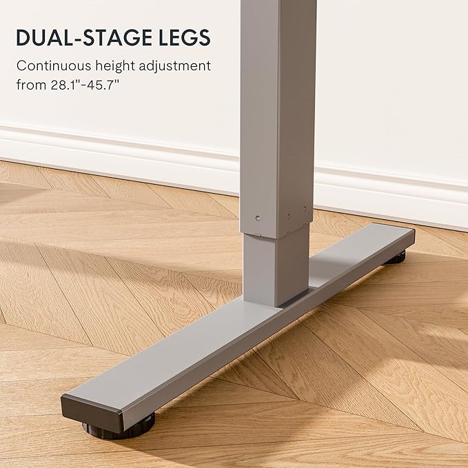 FLEXISPOT EN1 One-Piece Standing Desk 48 x 30 Inches Height Adjustable Electric Desk (Silver Frame + Marble Grey Top, 2 Packages)