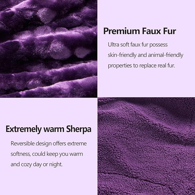 NEWCOSPLAY Super Soft Faux Fur Blanket Twin Size Dark Purple Sherpa Fuzzy Plush Warm Blanket for Sofa Bed (Dark Purple, Twin(60"x80"))