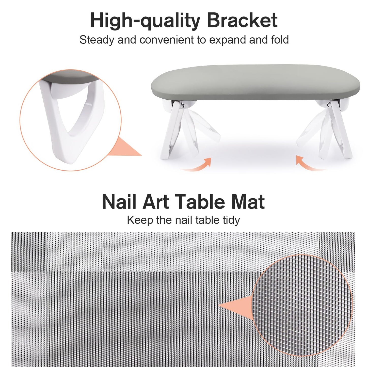 Subay Arm Rest for Nails Tech, Foldable PU Leather Nail Hand Rest for Hand Holder, Nail Stand Pillow with Nail Art Desk Mat for Manicure, Nail Supplies Tech for Salon Home Use - Dark Grey
