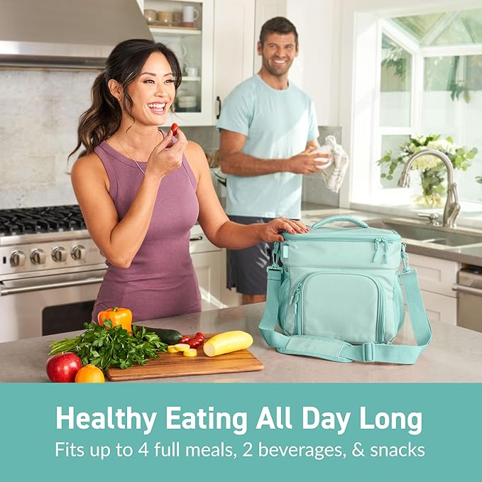 Bentgo Prep Deluxe Insulated Multimeal Bag - Lunch Box Bag, Holds 5 Meals, Premium Insulation up to 8 Hrs, Durable, Water-Resistant - Large Capacity For Adult Meal Prep (Coastal Aqua)