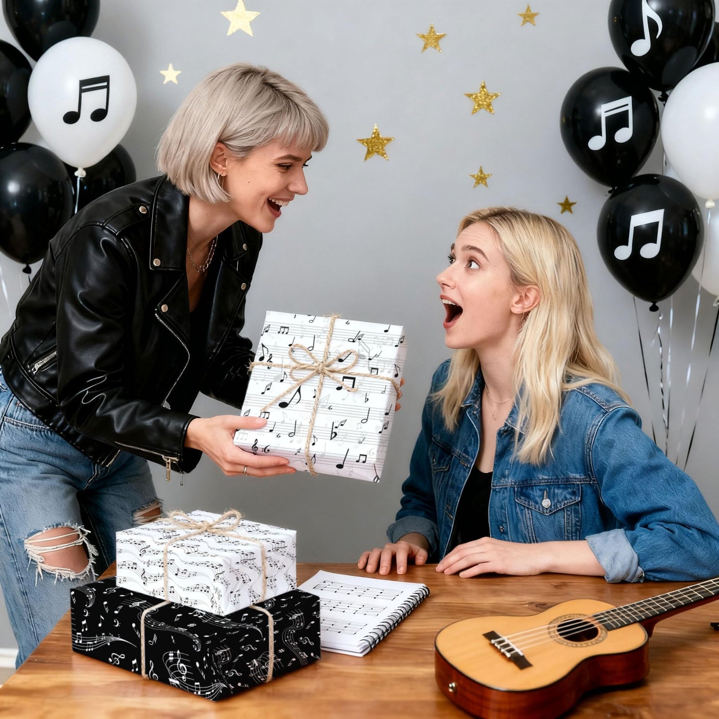 12 Sheets Music Notes Wrapping Paper Black White Pattern Gift Wrap Paper Music Themed Birthday Wrapping DIY Crafts Papers Party Favors Supplies
