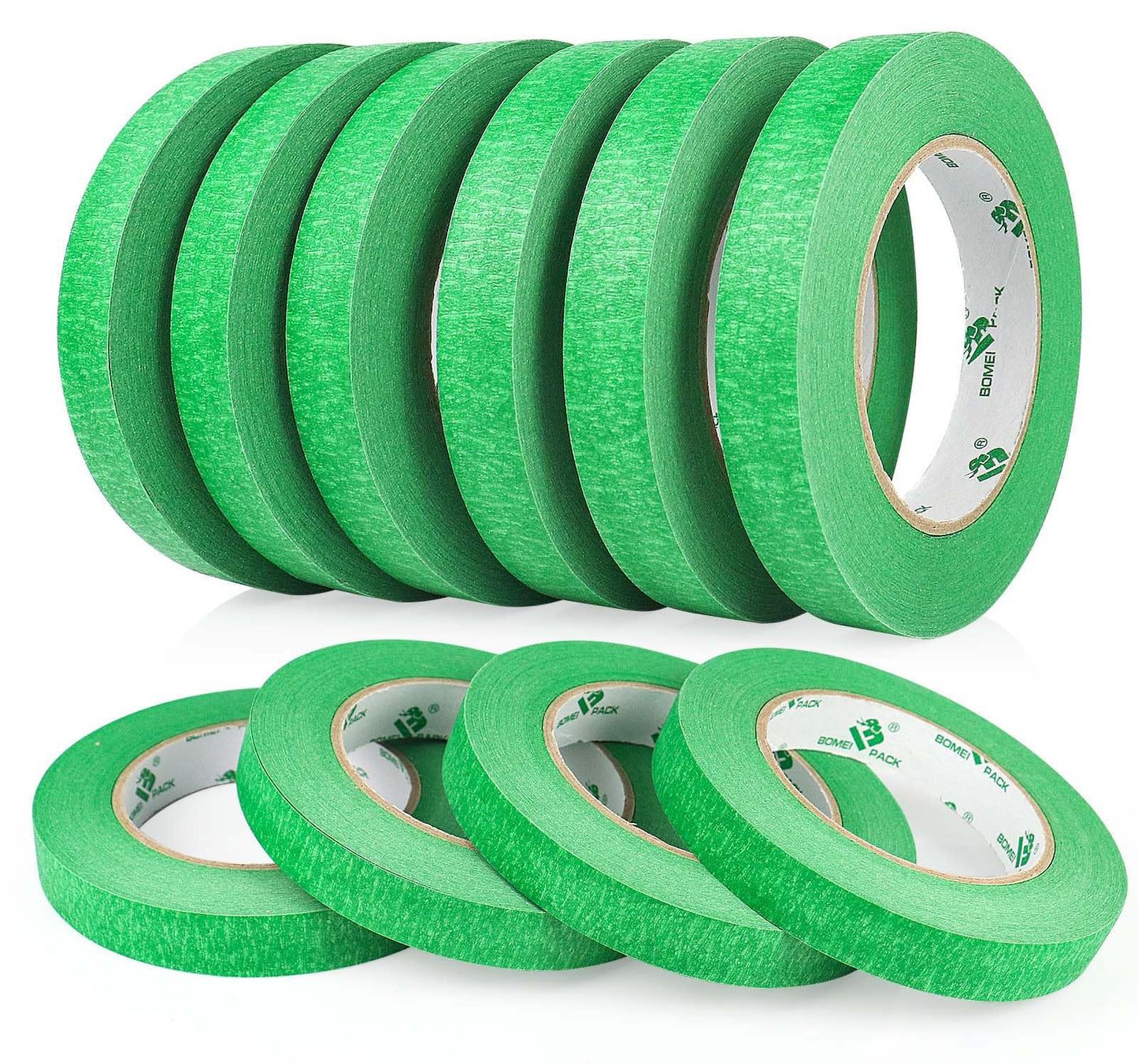BOMEI PACK 10Rolls Green Painters Tape, General Purpose Green Masking Tape 0.75inch x 55yds, for Painting,Labeling,DIY Crafting,Decoration and School Projects, Total 550yds