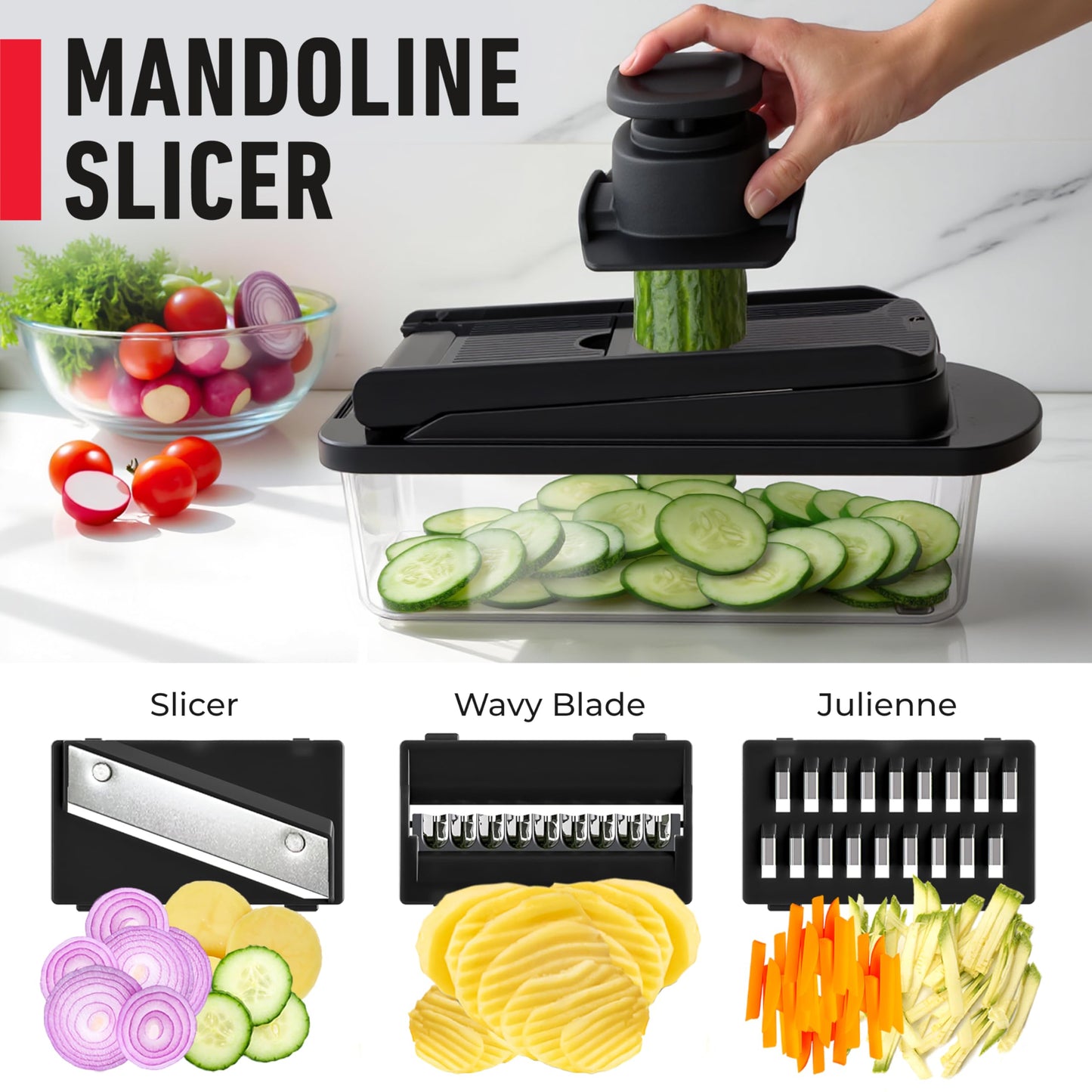 Mueller Pro-Series 10-in-1, 8 Blade Vegetable Chopper, Mandoline Slicer, Onion Mincer, Cutter, Dicer, Veggie Chopper with Container, Kitchen Essentials & Gadgets, House Warming Gifts New Home, Black