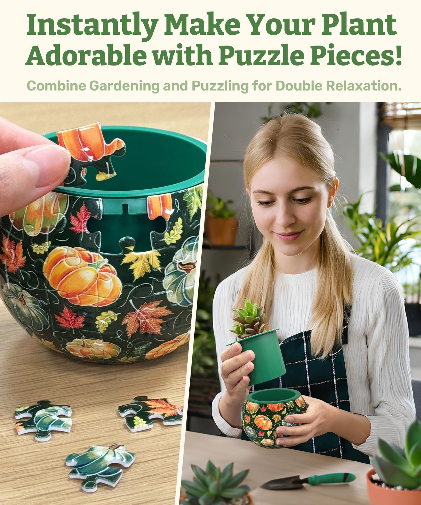 PieceRelax 3D Puzzle Planter 80 Pieces - Flower Pot - Hello Pumpkin Season, for Mom, Home Decor Flower Pots for Indoor Cactus, Succulents Pots [K1107]