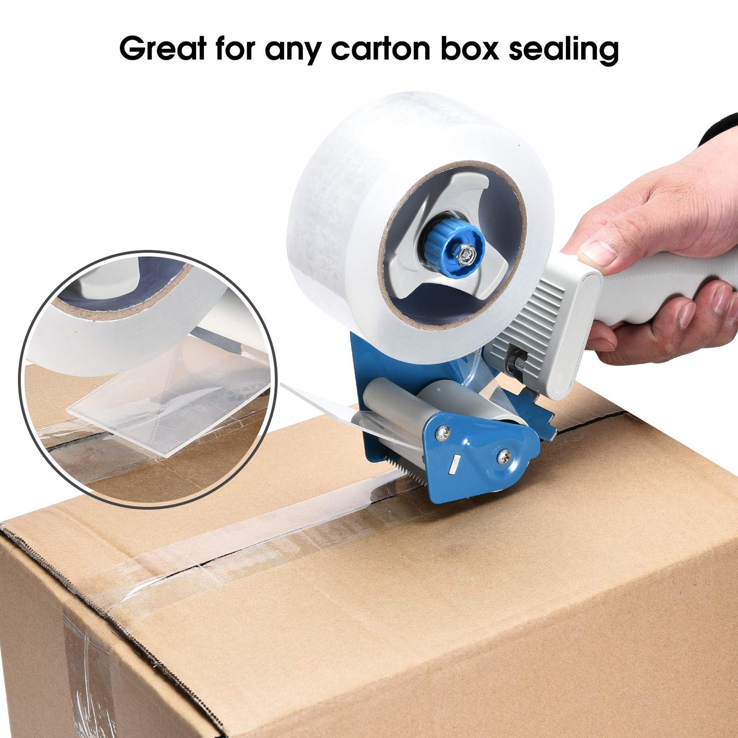 Pacific Mailer 2 Inch Tape Gun Dispenser with 2 Inch Carton Packing Tape, Lightweight Industrial Side Loading Tape Dispenser - Blue