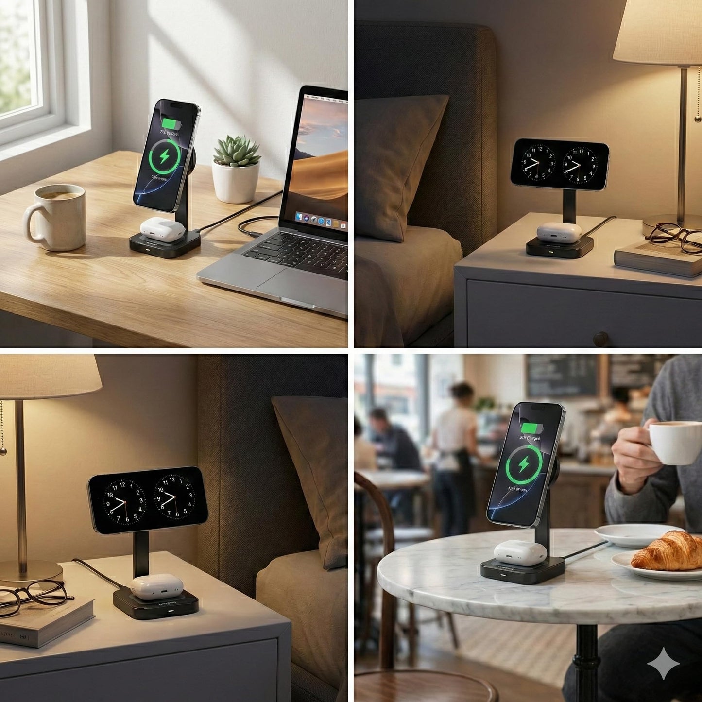 Esoulk 2 in 1 Magnetic Wireless Charging Station, Foldable Charger Stand for iPhone 17/16/15/14, AirPods Charging Pad, Travel Compact 15W Fast Wireless Charger