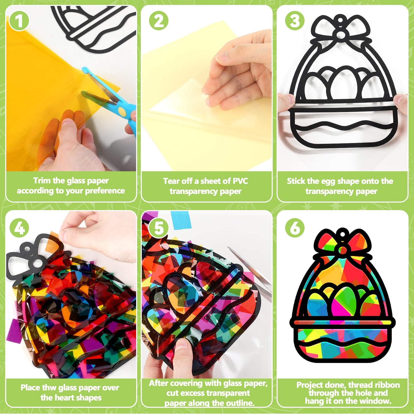 32 Sets Easter Suncatchers Craft Kit DIY Egg Basket Window Stained Glass Effect Paper Basket Style Home School Classroom Decorations Spring Art Craft Creative Games Activity Project Gift Favor