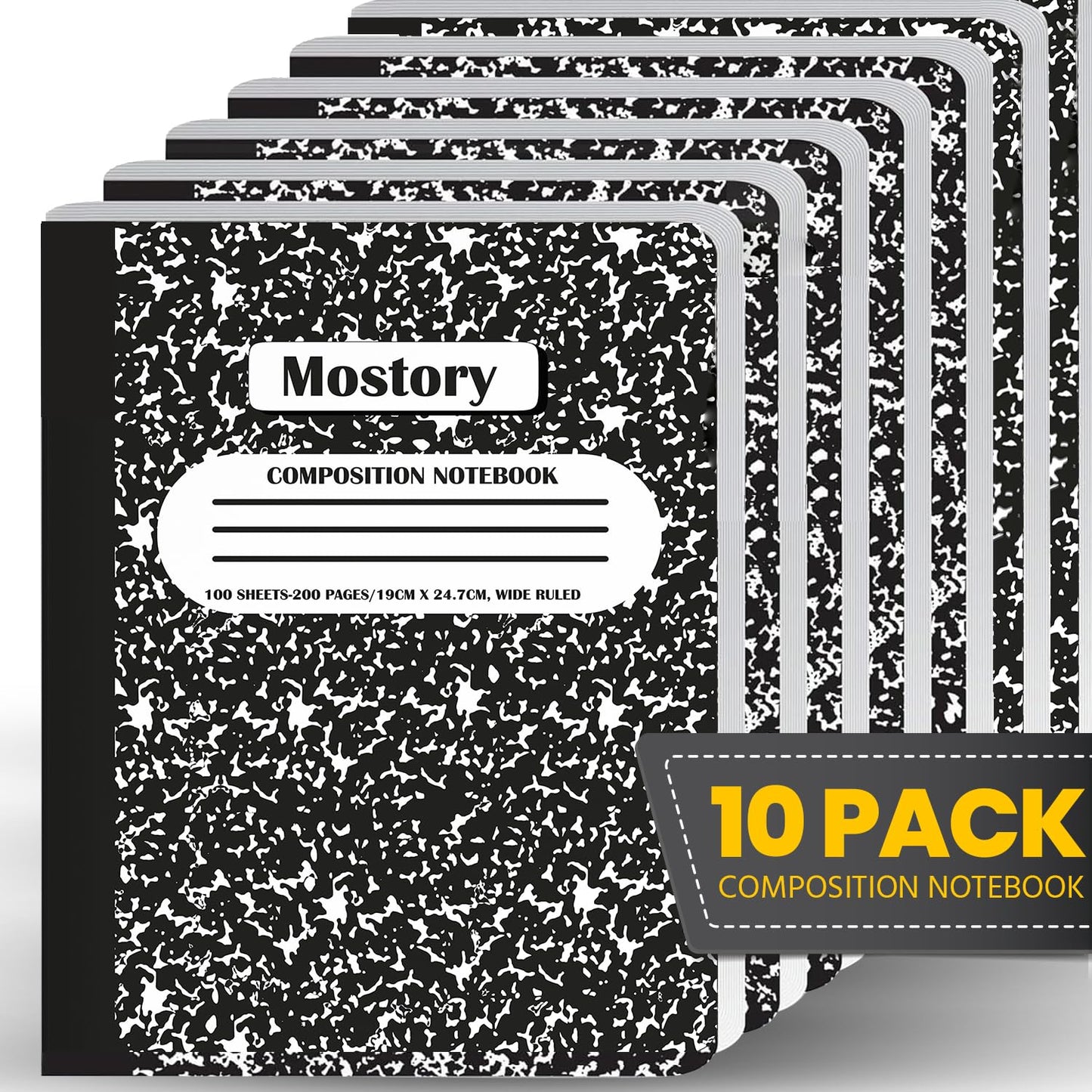 MOSTORY Pack of 10 Composition Notebook - Wide Ruled 200 Pages (100 Sheets), Size 7.5" x 9.75", Bulk School Supplies, Office, Bulk Notebooks for School, Writing Journal Notebook with Lined Paper
