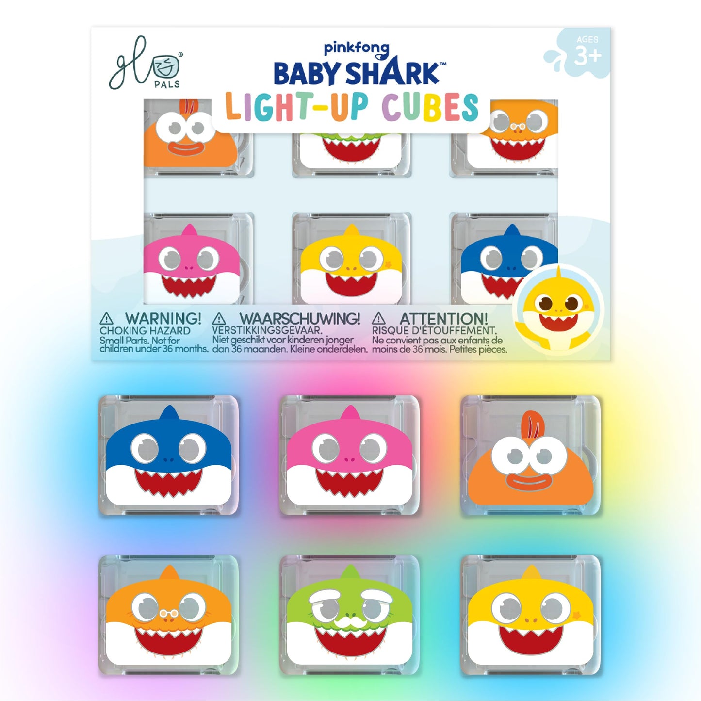 Glo Pals x Baby Shark Water-Activated Light-Up Cubes for Bathtime and Sensory Play - Includes 6 Reusable Light-Up Cubes - Sensory Bath Toys and Glowing Bath Cubes for Kids and Toddlers