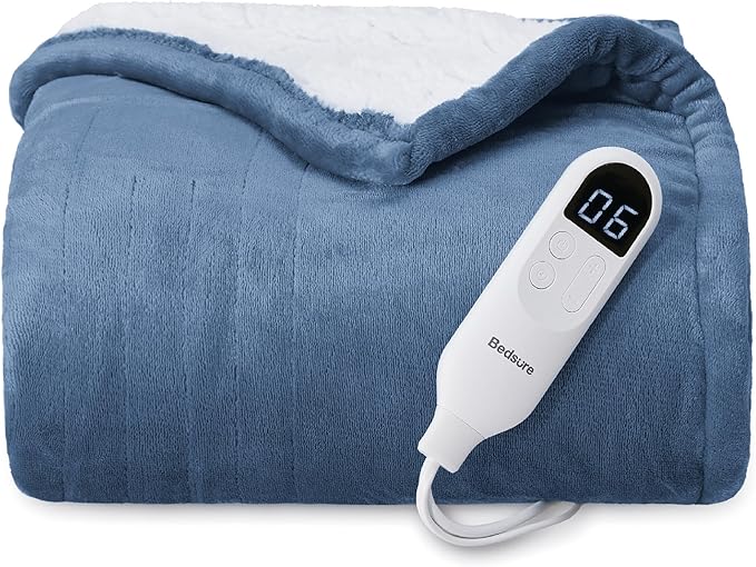 Bedsure Heated Blanket Electric Throw - Soft Flannel Electric Blanket, Heated Throw with 4 Time Settings & 6 Heat Settings, Warm Gift for Grandma (50x60 inches, Blue)