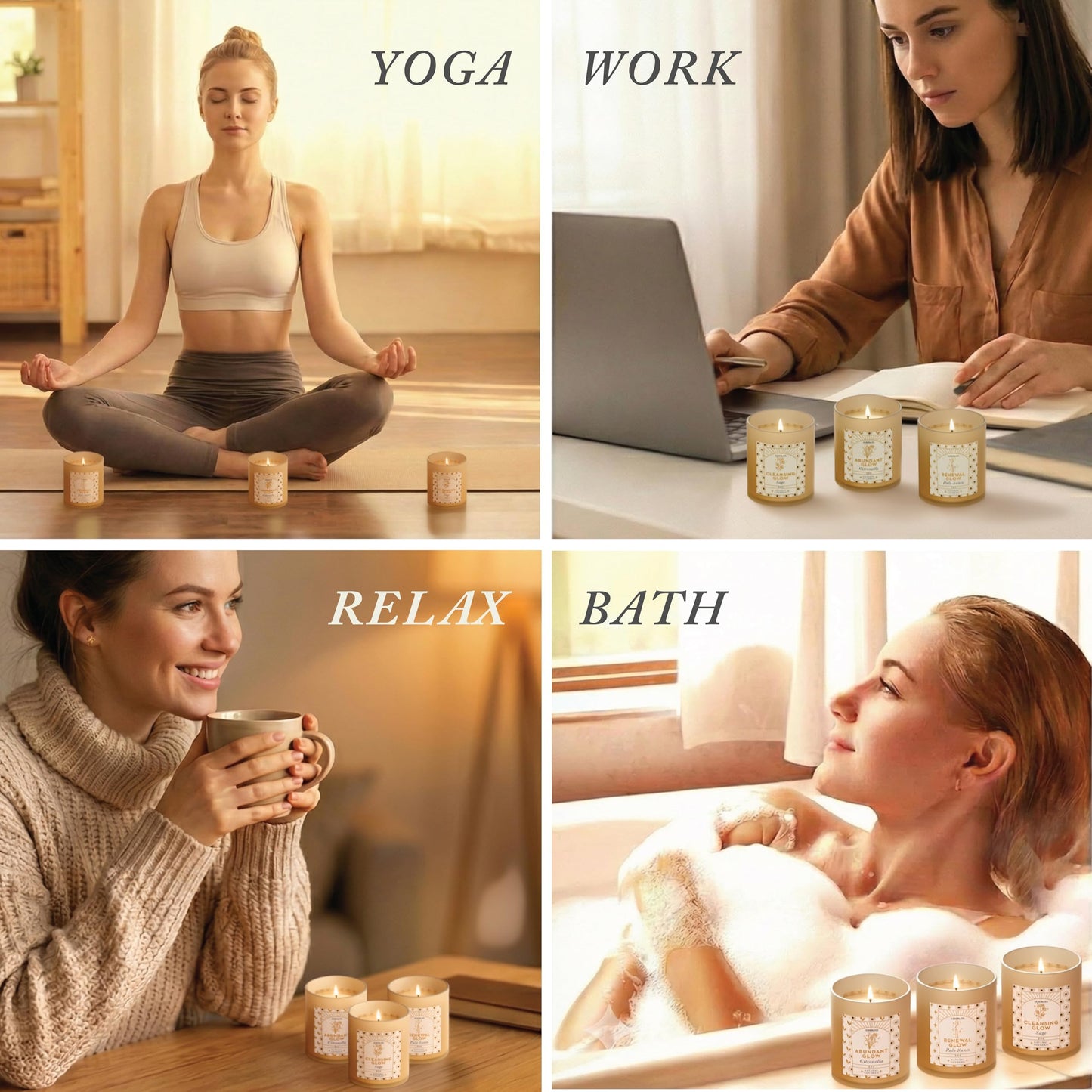 Serebliss Candle Set - 3 Pack Soy Wax Aromatherapy Scented Candles for Energy Cleansing, Manifestation, Palo Santo, Sage, Citronella, Long Lasting, Gift for Women, for her, Smudge Kit