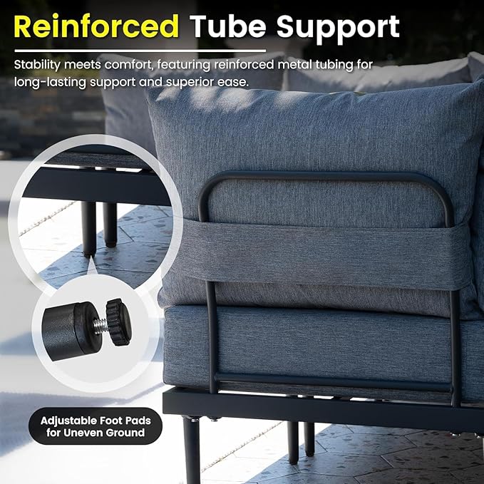 Sundale Outdoor 9 Pieces Patio Furniture Set, U-Shaped Outdoor Sectional Sofa with 6 Inch Olefin Cushion and Coffee Table, Modern Metal Outdoor Conversation Sets for Backyard, Poolside, Sunroom