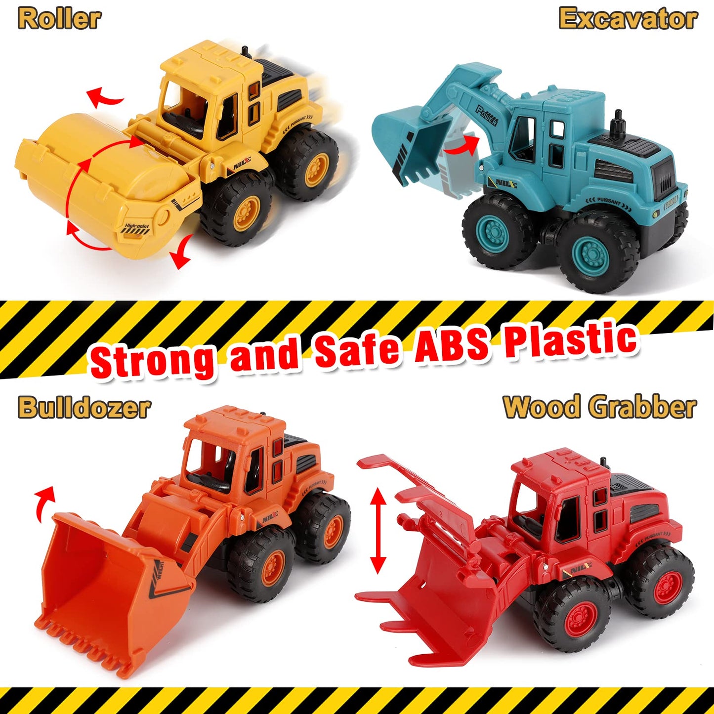 4Pcs Construction Toys,Friction Powered Construction Truck Toys Vehicles,Push and Go Construction Sand Truck Toys,Outdoor Toys with Bulldozer Excavator Roller Truck Gift for 3 4 5 6 7 8 Year Old Boys