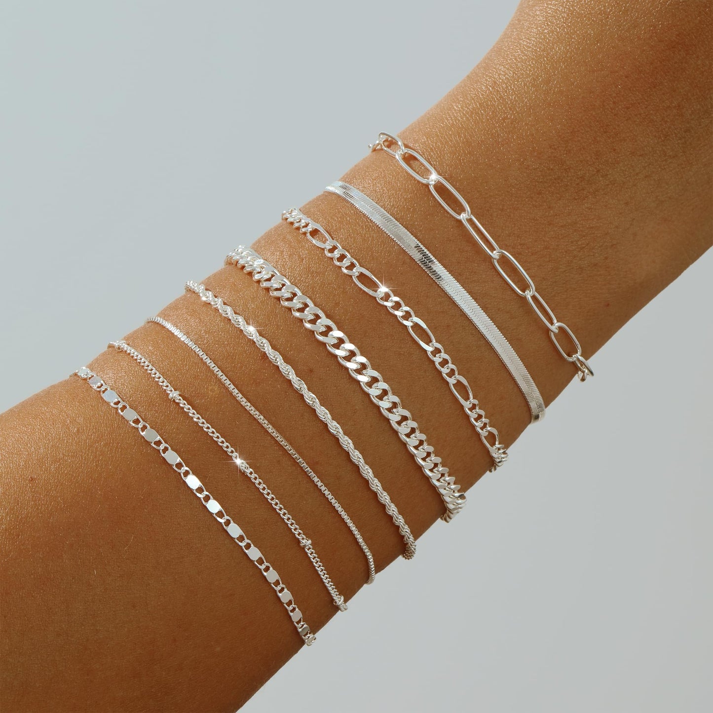 VIROMY silver Bracelets for Women Waterproof Layered Stackable Bracelet Adjustable Size Jewelry Sets Gifts 8PCS