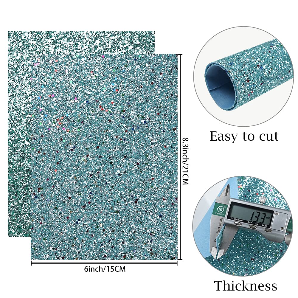 16 Pieces 8x6 Inch New Contrast Colors Blue Green Series Faux Leather Fabric Sheets Include Litchi Fine Chunky Glitter Panda Mermaid Scale Snake Texture Patent for Leather Earring Bows Making