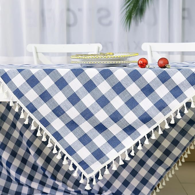 Buffalo Plaid Tablecloth, Burlap Gingham Table Cloth for Thanksgiving Christmas Kitchen Restaurant Holiday Indoor Outdoor Picnic（Rectangle/Oblong, 55x70, Navy Blue