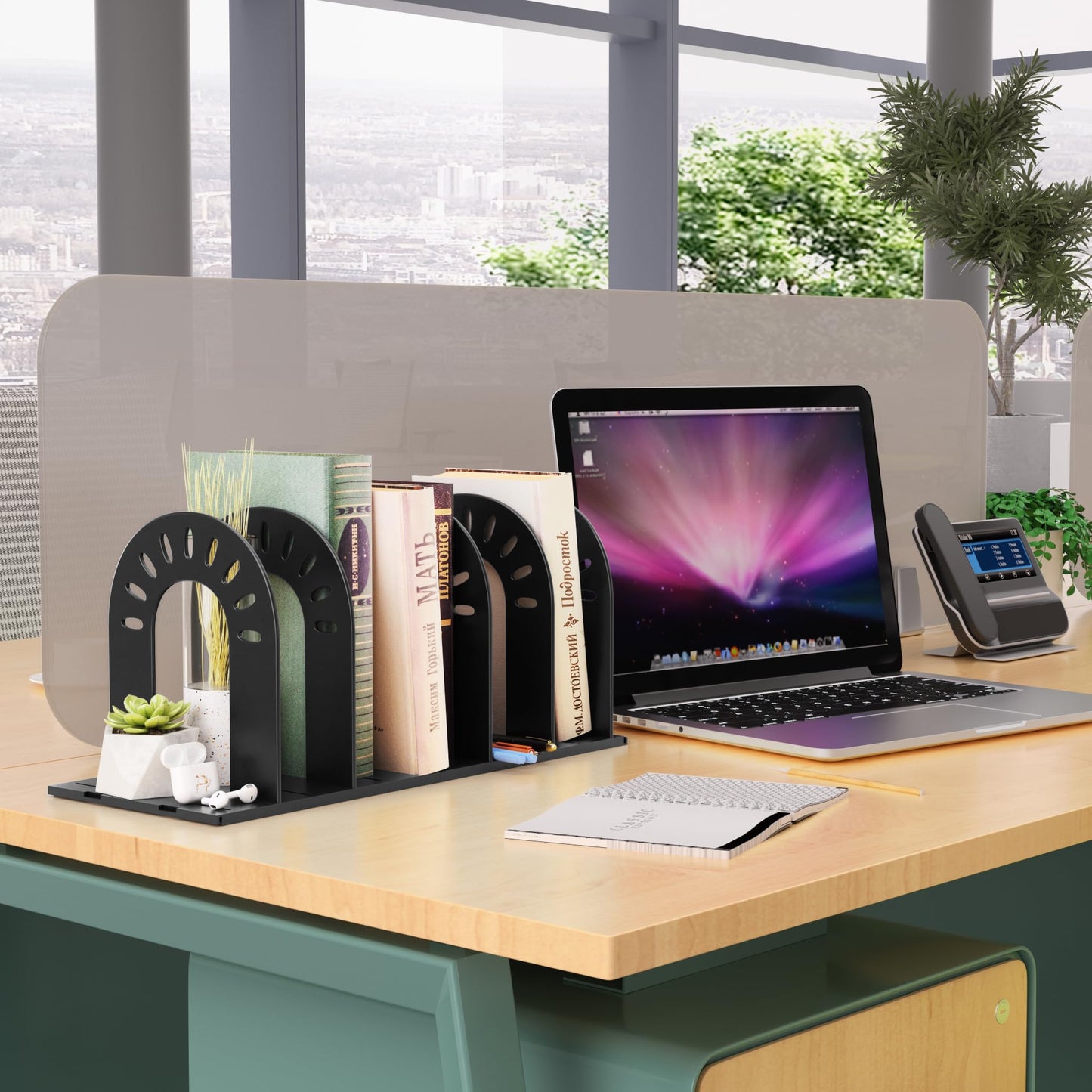 Adjustable Binder Holder for Desk — Expandable Vertical File Organizer,No-Tip Design, Holds 3-Ring Binders, Books & Folders,Home Office & Classroom Storage (Black)