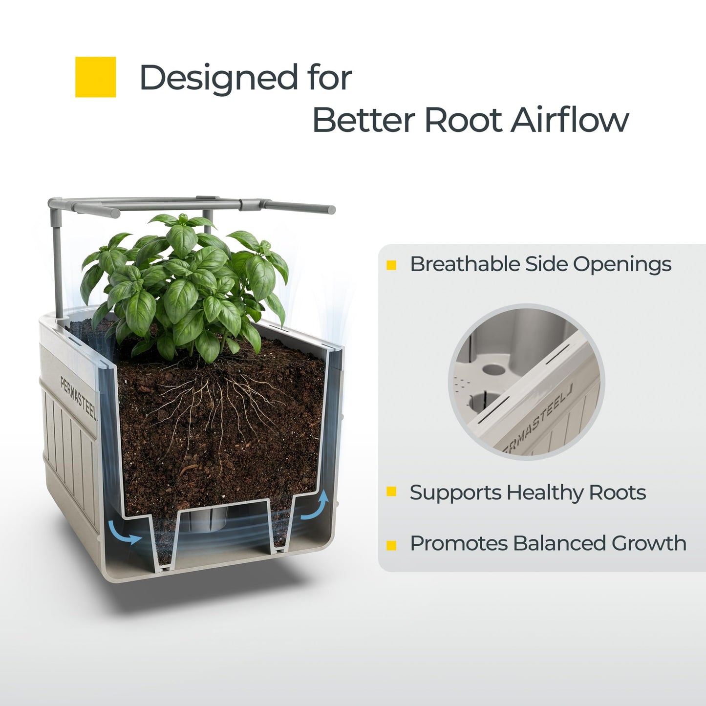 Permasteel Herb Garden Planter with Trellis Support, Self-Watering System with Water Level Indicator, Fits Multiple Herb Plants, for Basil, Flowers, Succulents, Indoor & Outdoor, Taupe