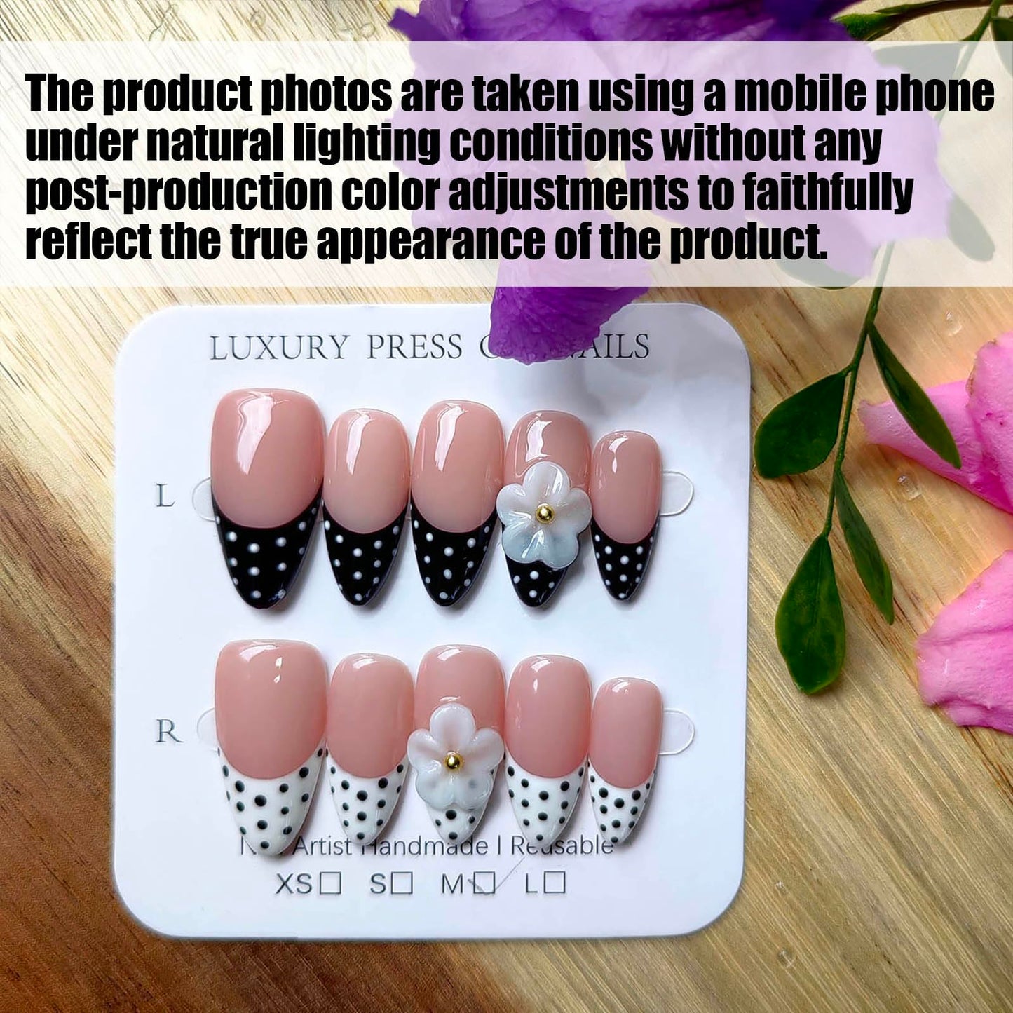 Gleamrain Handmade Press on Nails Almond Shape M Size/Gleamrain Luxury Medium Hand Made Nails with Design for Women 10Pcs by P10