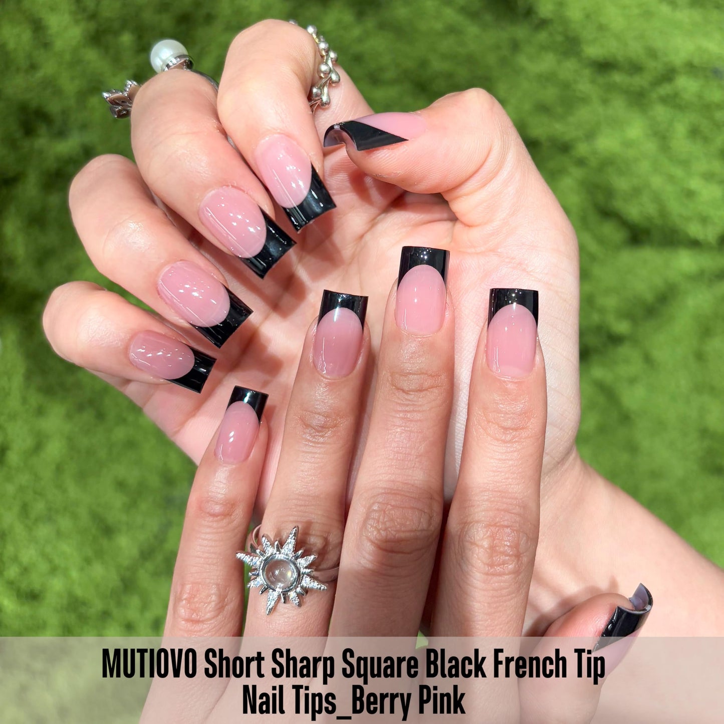 MUTIOVO Black French Tip Short Straight Square Nail Tips Press on, BERRY PINK Extra Thick NEED Soft Gel Nail Extension, Need Builder gel & Top,Coat Full Cover False Nails, for DIY x 15 Sizes 150 pcs