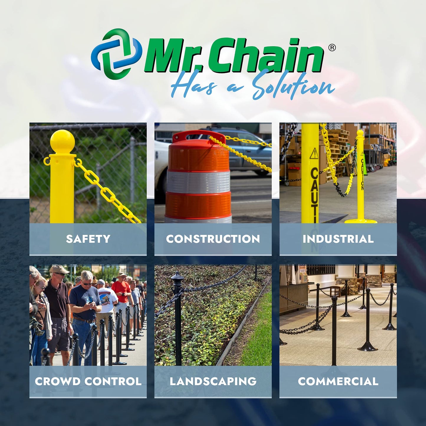 Mr. Chain Plastic Barrier Chain, Yellow, 1.5-Inch Link Diameter, 500-Foot Length (30002-500)