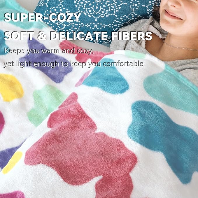 Twin Size Fleece Blanket 60x80 - Lightweight Soft Colorful Rainbow Throw for Bed, Couch & Travel,Girls Bedding Gifts