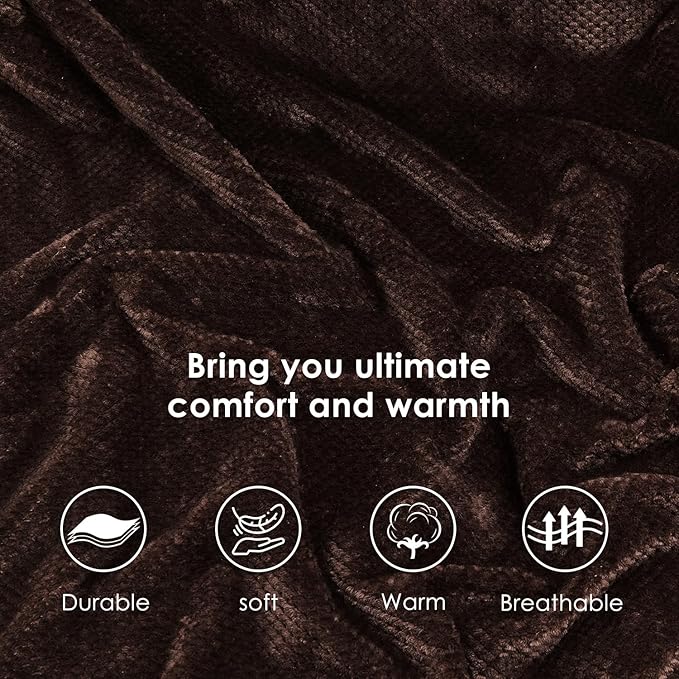 SOCHOW Waffle Sherpa Fleece Throw Blanket, Super Soft Fuzzy Warm, Lightweight Fluffy Reversible Plush Blanket for Bed Sofa Couch, 60 x 80 Inches Brown