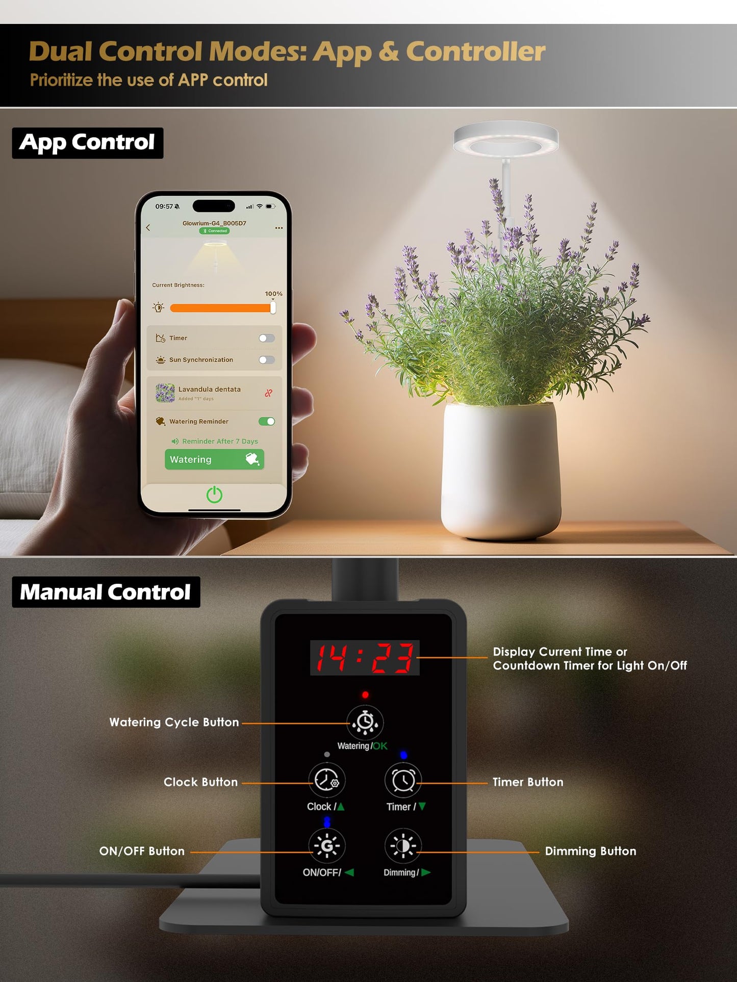 Smart Grow Lights for Indoor Plants, Plant Light with Auto-Timer, Full Spectrum LED Grow Light, Adjustable Height & Stepless Dimming,Plant Assistant Suitable for Most Plants (Black(Desktop2))