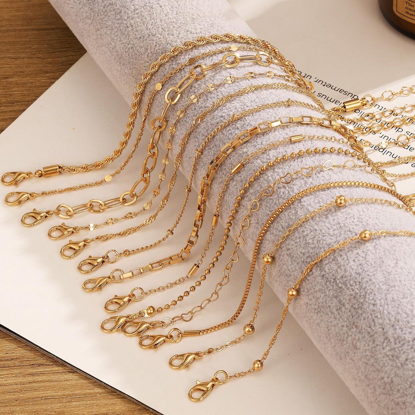IFKM 35 PCS Chain Bangles Bracelets Set for Women, Multiple Layered Stackable Open Cuff Bangle Anklet Bracelet Trendy Elegance Link Beads Italian Boho Cuban Jewelry for Women Gift