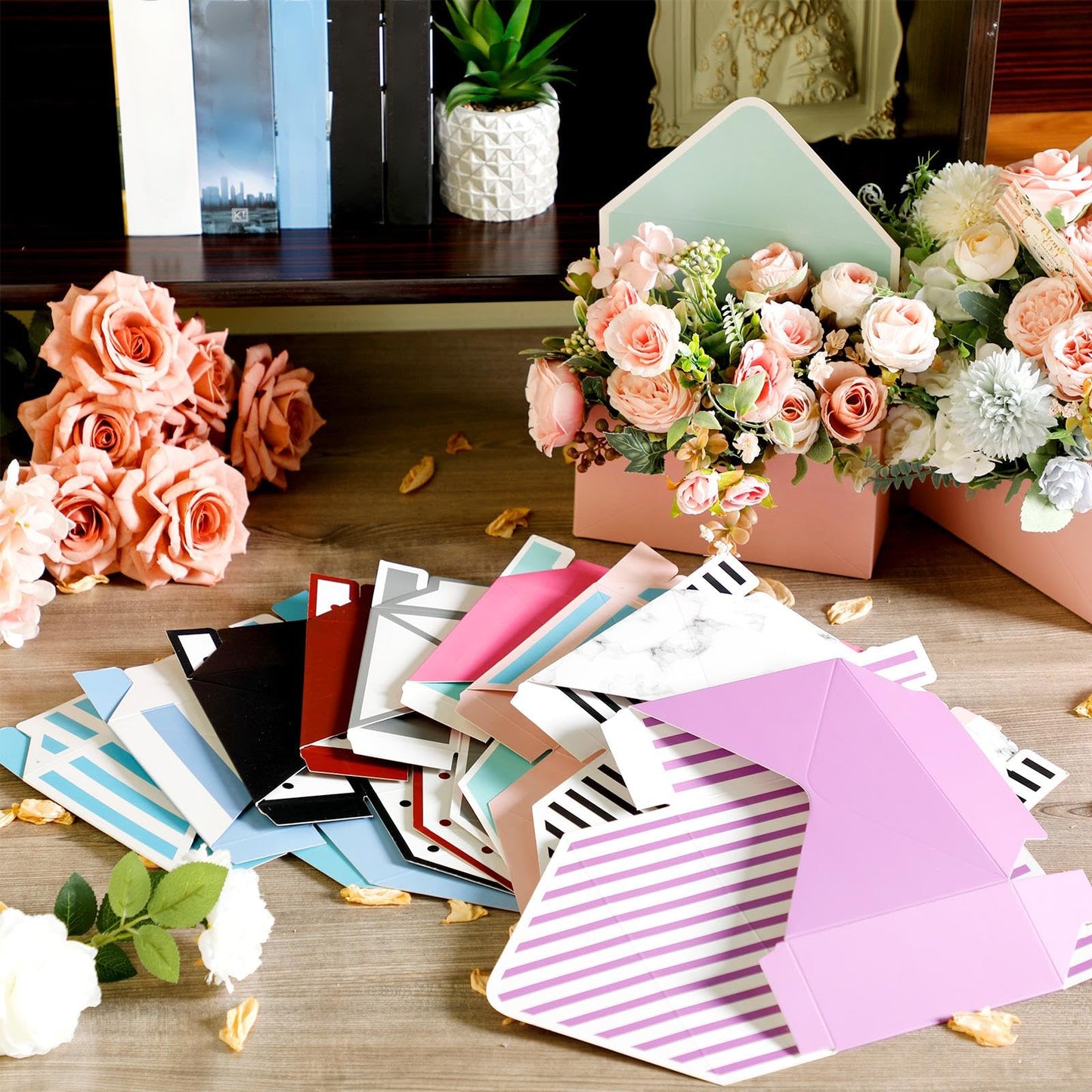 Geyee 16 Pcs Graduation Florist Bouquet Envelope Boxes Flower Bouquet Packaging Gift Paper Boxes Gift Wrapping Envelope Box Flower Bags for Mother's Day Valentines Wedding Party