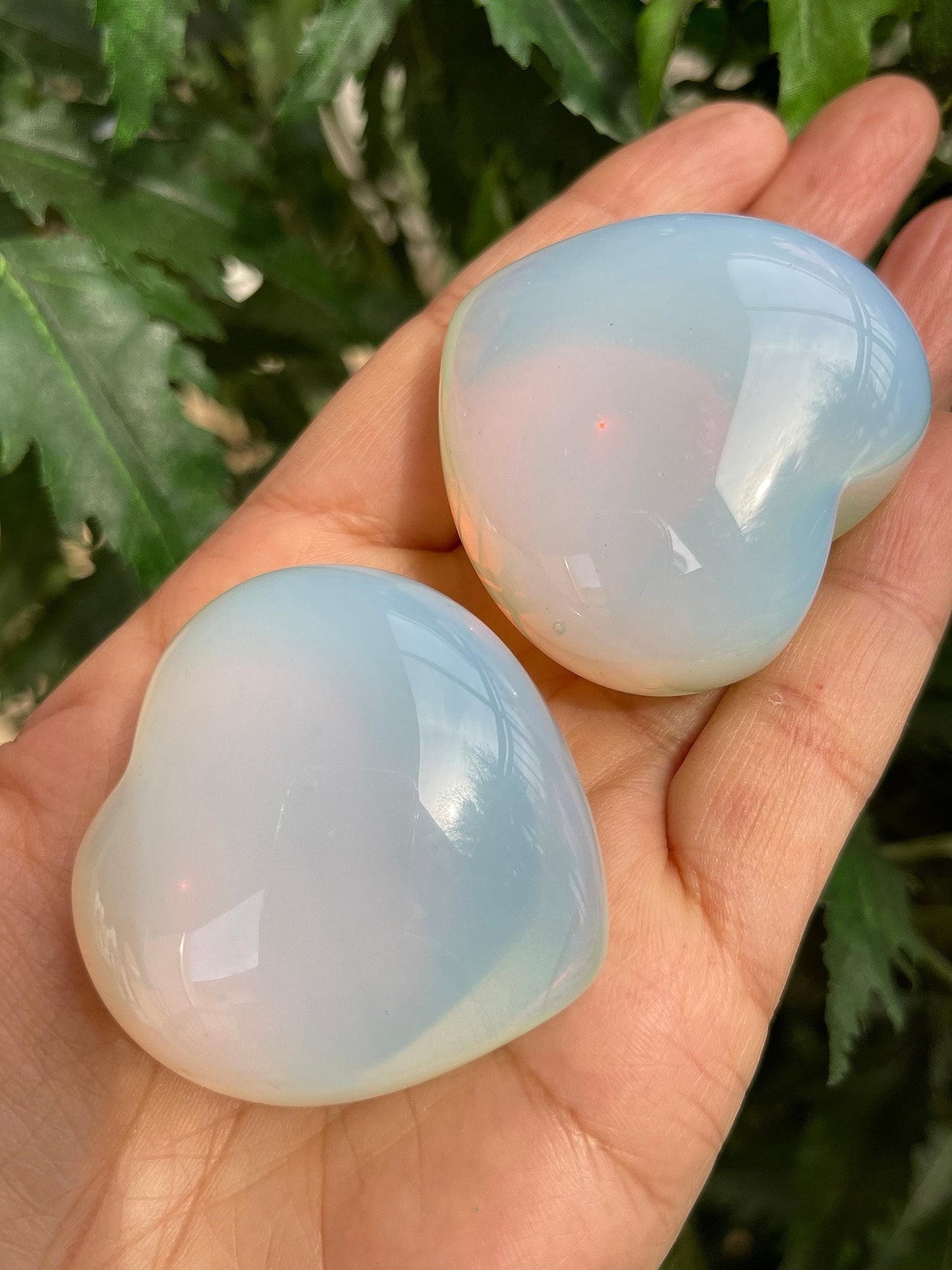 GAF TREASURES Opalite Gemstone Hearts, Polished Opalite Puffy Hearts, Opalite Crystal Palm Stone, Opalite Healing Crystal Hearts (1 Heart)